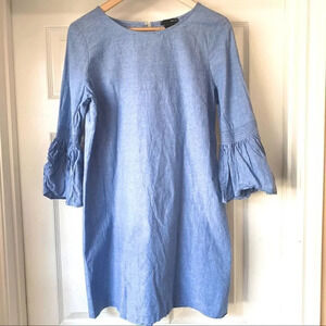 AQUA Cotton Chambray Mini Dress Blue Large